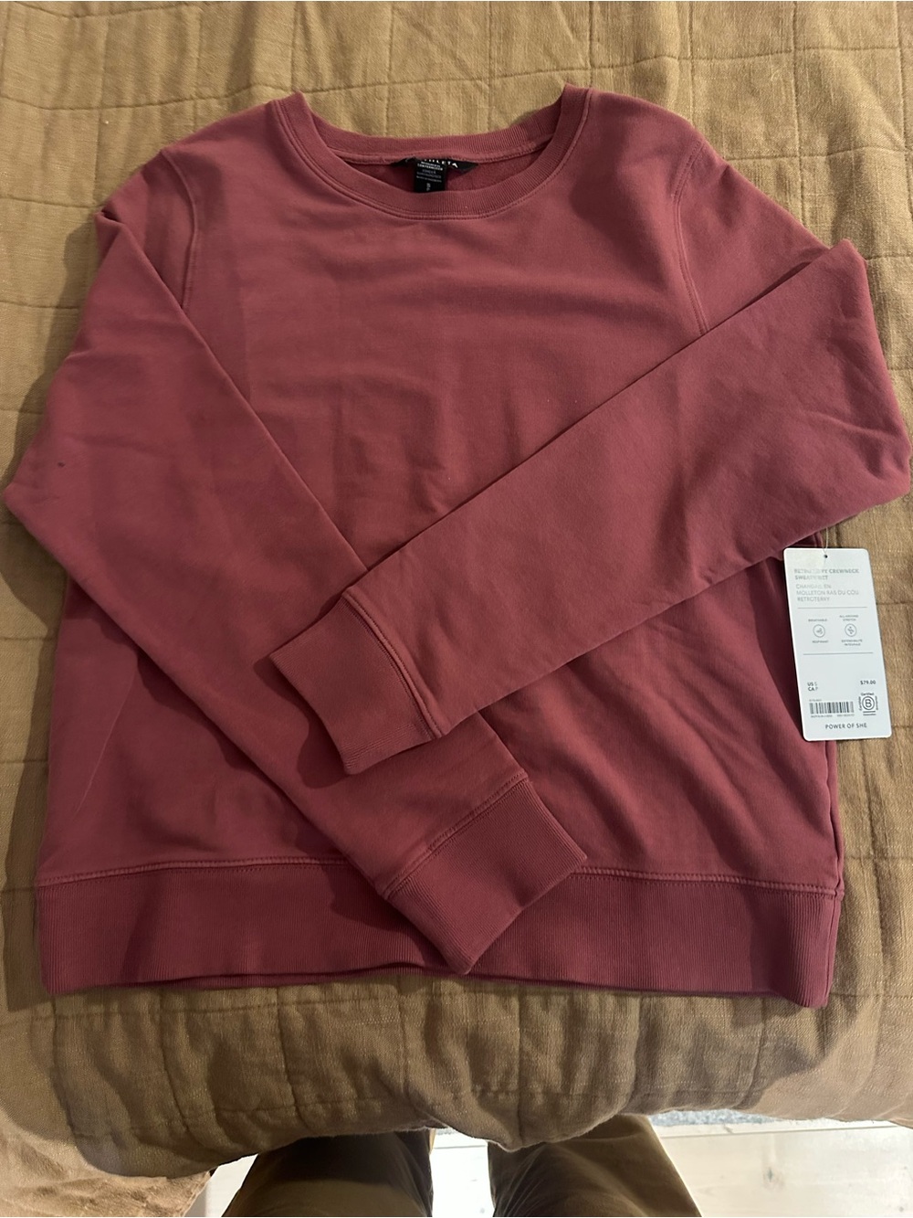 Athleta Retroterry Crewneck Sweatshirt Dusty Rose Clay Size Small NWT